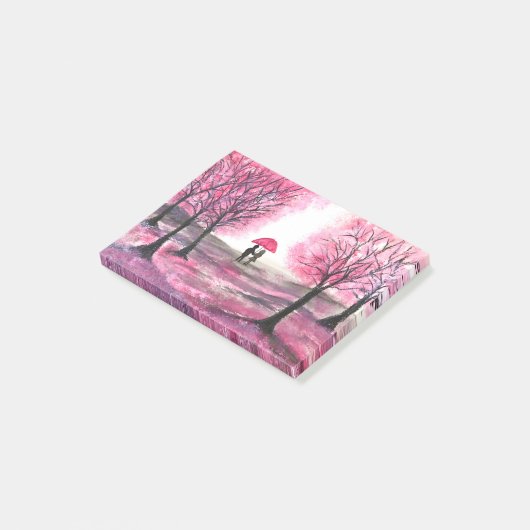 Rustic wedding love couple cherry blossoms tree post-it® notes (Schuin)