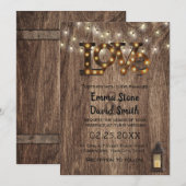 Rustic Wedding Love Sign Lantern & String Lights Kaart (Voorkant / Achterkant)