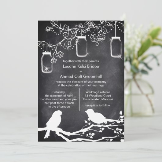 Rustic Wedding Mason Jar Chalkboard Lovevogels Kaart (Staand voorkant)