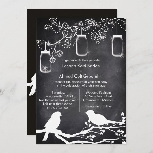 Rustic Wedding Mason Jar Chalkboard Lovevogels Kaart (Voorkant / Achterkant)