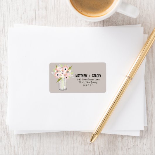 Rustic Wedding Mason Jar en Floral Etiket (Insitu)