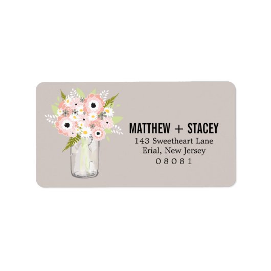 Rustic Wedding Mason Jar en Floral Etiket (Voorkant)