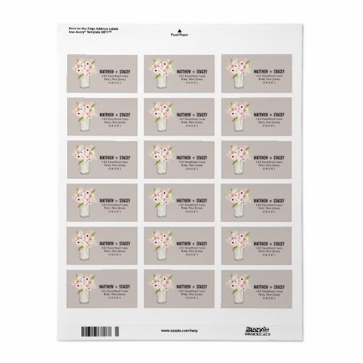 Rustic Wedding Mason Jar en Floral Etiket (Full Sheet)
