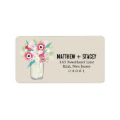 Rustic Wedding Mason Jar en Floral Etiket (Voorkant)