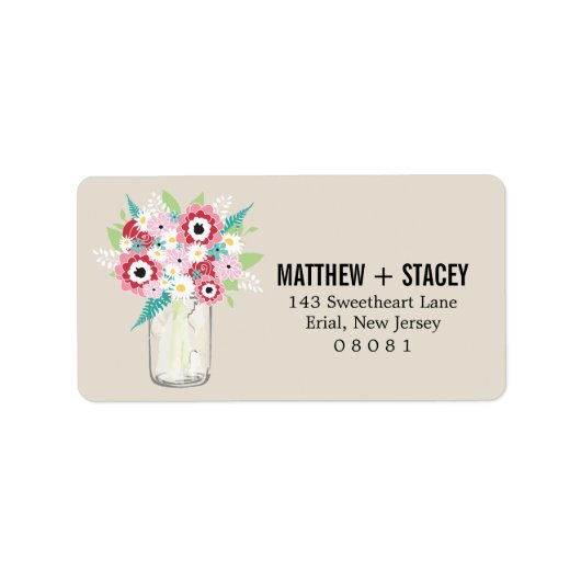 Rustic Wedding Mason Jar en Floral Etiket (Voorkant)