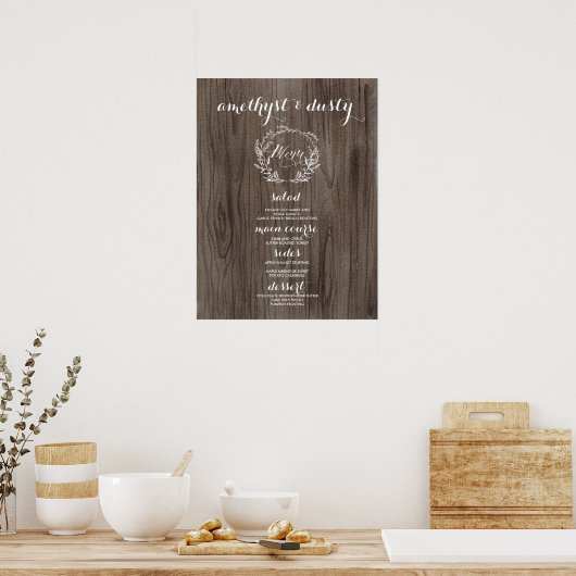 Rustic Wedding Menu Sign - Wooden look Poster (Keuken)