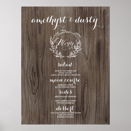 Rustic Wedding Menu Sign - Wooden look Poster (Voorkant)