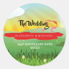 Rustic Wedding Modern Floral Festival Ronde Sticker