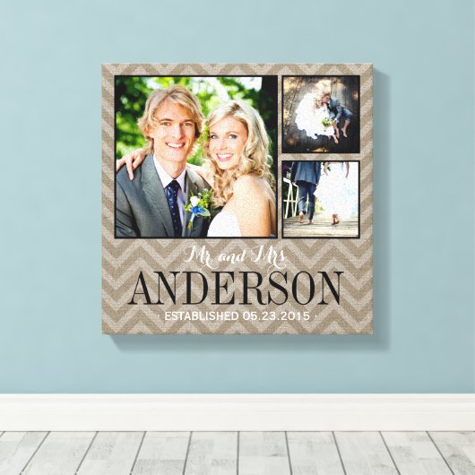 Rustic Wedding Monogram Foto Collage Canvas (Insitu (Houten vloer))