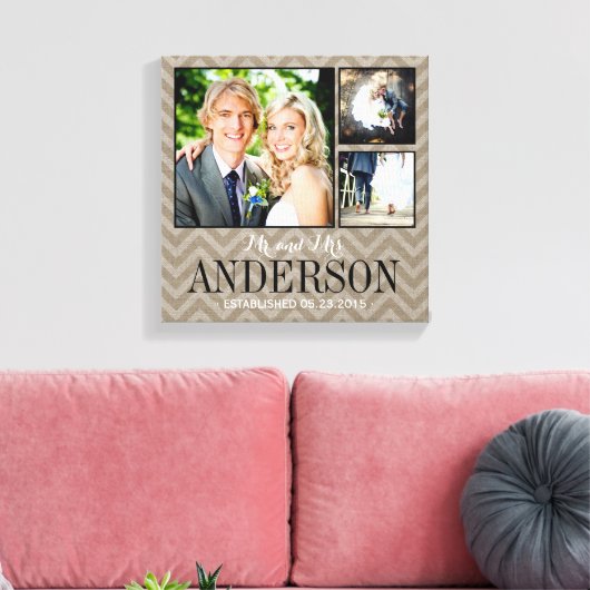 Rustic Wedding Monogram Foto Collage Canvas (Insitu (Woonkamer))