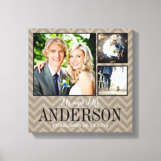 Rustic Wedding Monogram Foto Collage Canvas (Voorkant)