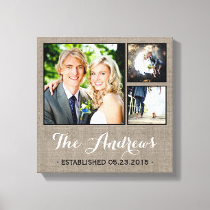 Rustic Wedding Monogram Foto Collage Canvas