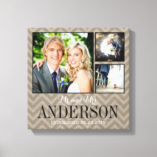 Rustic Wedding Monogram Foto Collage Canvas Afdruk