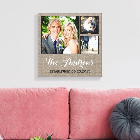Rustic Wedding Monogram Foto Collage Canvas Afdruk (Insitu (Woonkamer))