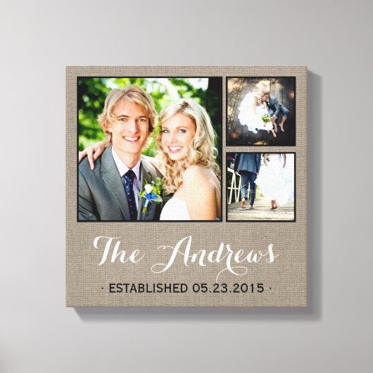 Rustic Wedding Monogram Foto Collage Canvas Afdruk (Voorkant)