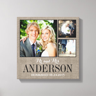 Rustic Wedding Monogram Foto Collage Canvas Afdruk