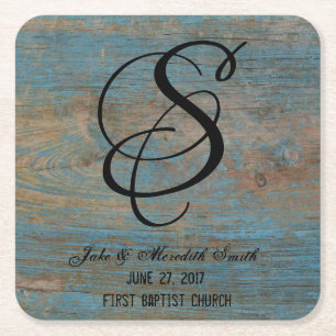 Rustic Wedding Monogram Worn Paint Kijk Onderzette Kartonnen Onderzetters