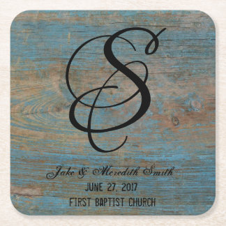 Rustic Wedding Monogram Worn Paint Kijk Onderzette Kartonnen Onderzetters