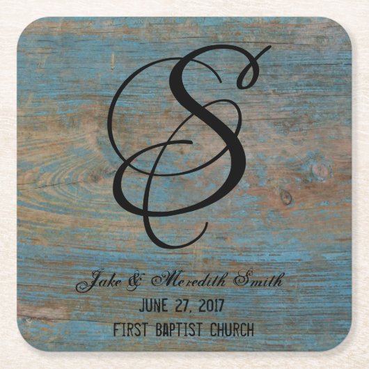 Rustic Wedding Monogram Worn Paint Kijk Onderzette Kartonnen Onderzetters (Voorkant)