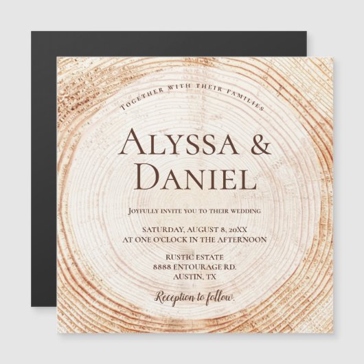 Rustic Wedding Natural Wood plakken Aangepast Magnetische Uitnodiging (Voorkant / Achterkant)