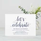 Rustic Wedding Navy Blue Elopement Reception Kaart (Staand voorkant)