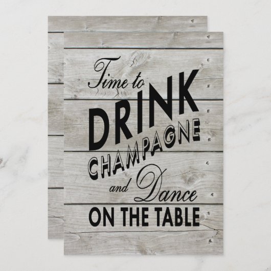 Rustic Wedding nodigt tijd uit om Champagne te Dri Kaart (Voorkant / Achterkant)