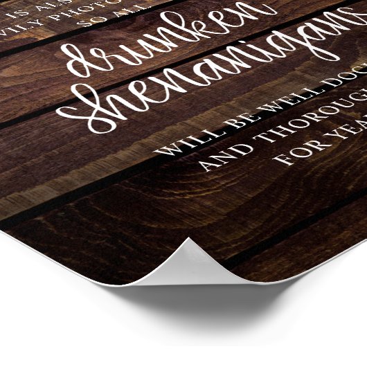 Rustic Wedding Open Bar, Drunken Shenanigans Poster (Hoek)
