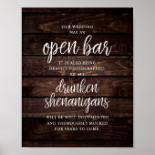 Rustic Wedding Open Bar, Drunken Shenanigans Poster (Voorkant)