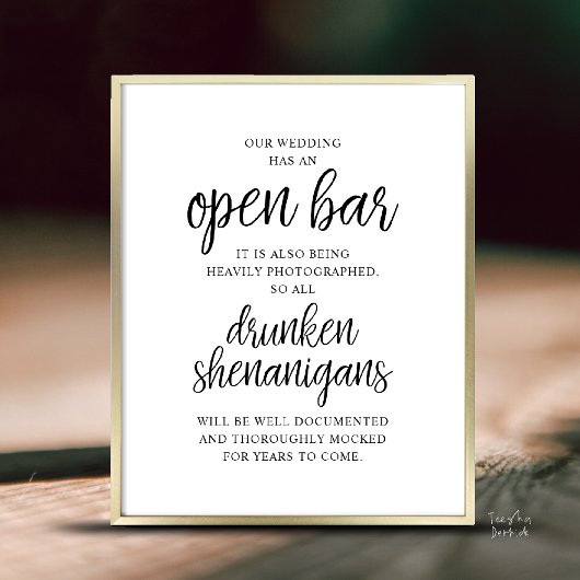 Rustic Wedding Open Bar, Drunken Shenanigans Poster