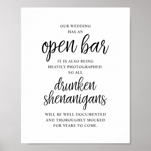 Rustic Wedding Open Bar, Drunken Shenanigans Poster (Voorkant)