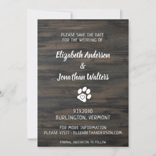 Rustic Wedding Pet Photo Dog Save the Date (Achterkant)