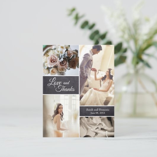 Rustic Wedding Photo Collage Love Aankondiging (Staand voorkant)