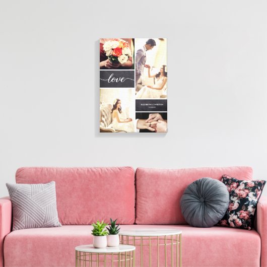 Rustic Wedding Photo Collage Love script Canvas Afdruk (Insitu (Woonkamer))