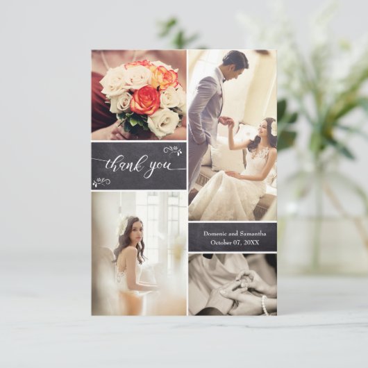 Rustic Wedding Photo collage op het bord Bedankkaart (Staand voorkant)
