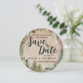 Rustic Wedding Photo Wood Grain Save the Date Kaart (Staand voorkant)