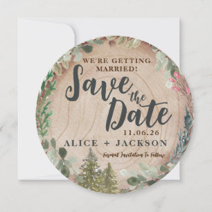 Rustic Wedding Photo Wood Grain Save the Date Kaart