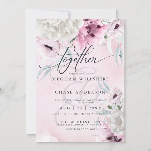 Rustic Wedding Pink Floral Kaart (Voorkant)