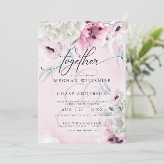 Rustic Wedding Pink Floral Kaart (Staand voorkant)