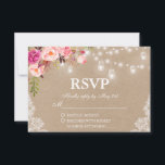 Rustic Wedding Pink Floral Lights Jars Kraft RSVP<br><div class="desc">Rustic Wedding String Lights Mason Jars Lace Waterverf Pink Blush Floral RSVP Kraft Card</div>