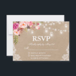 Rustic Wedding Pink Floral Lights Jars Kraft RSVP Kaartje<br><div class="desc">Rustic Wedding String Lights Mason Jars Lace Waterverf Pink Blush Floral RSVP Kraft Card</div>