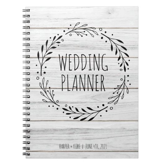 Rustic Wedding Planner Wood en Wreath Notitieboek (Voorkant)