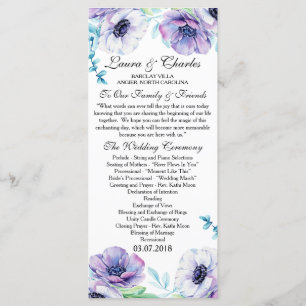 Rustic Wedding Program Anemone Waterverf Flower Programmakaart