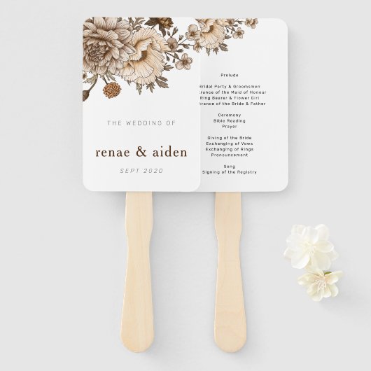 Rustic Wedding Program, Boho Woodland Handwaaier (Voorkant en achterkant)