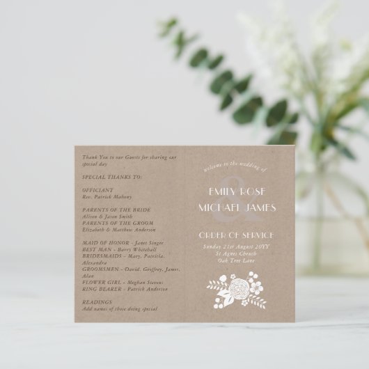 Rustic Wedding Program Order of Service Kraft Kijk (Staand voorkant)