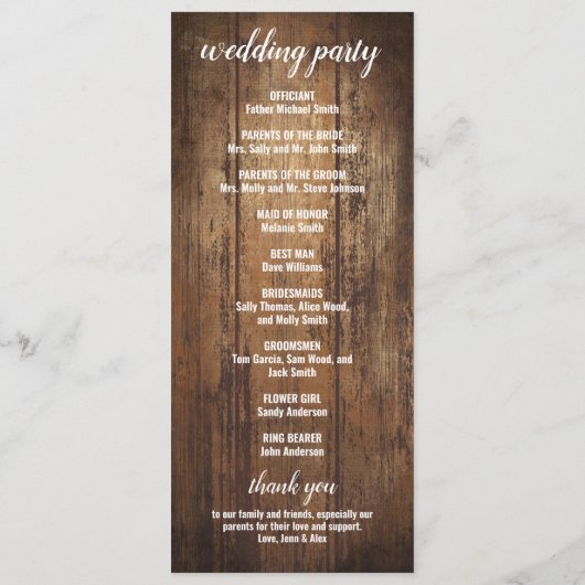 Rustic Wedding Program Programmakaart (Achterkant)