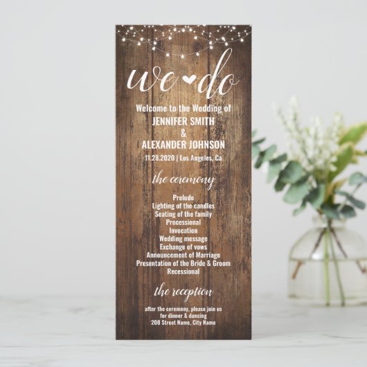 Rustic Wedding Program Programmakaart (Staand voorkant)