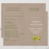 Rustic Wedding Programme SUNFLOWERS Kraft Kijk (Voorkant / Achterkant)