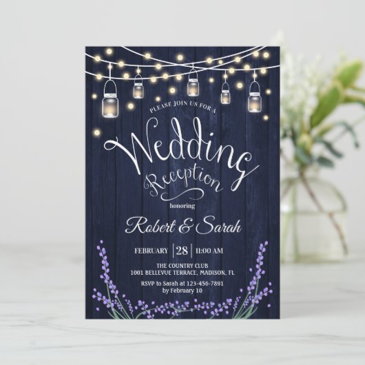 Rustic Wedding Reception - Blue Wood Lavender Kaart (Staand voorkant)