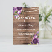 Rustic Wedding Reception Kaarten Paarse houten blo (Staand voorkant)