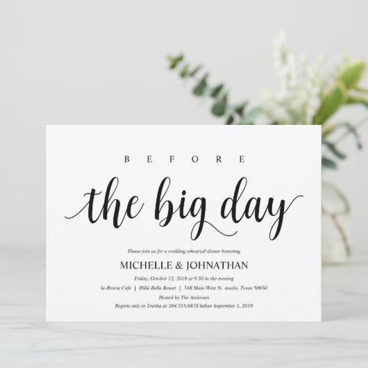 Rustic Wedding Rehearsal Dinner, Black and White Kaart (Staand voorkant)